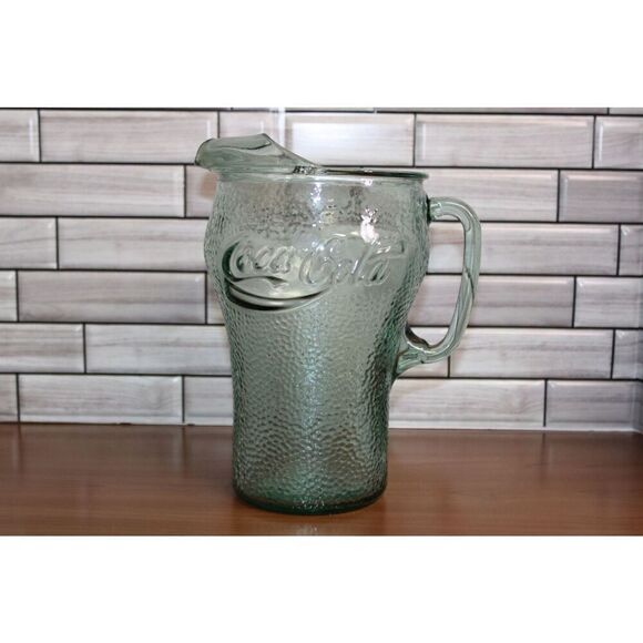 VINTAGE COCA COLA TALL GLASS GREEN PITCHER - Picture 1 of 9